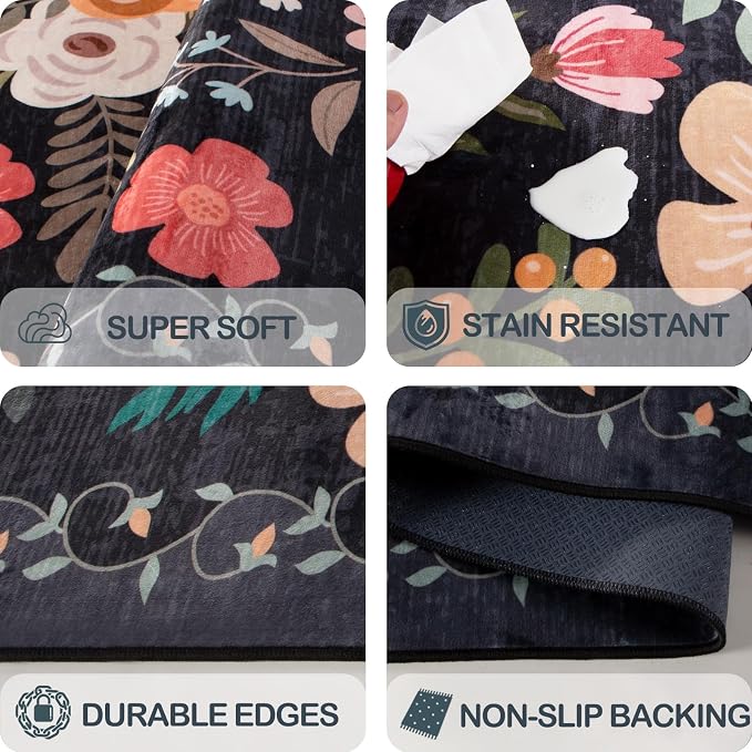5x7 Area Rug, Floral Rugs for Living Room, Stain-Resistant Washable Bedroom Rug - Image 5