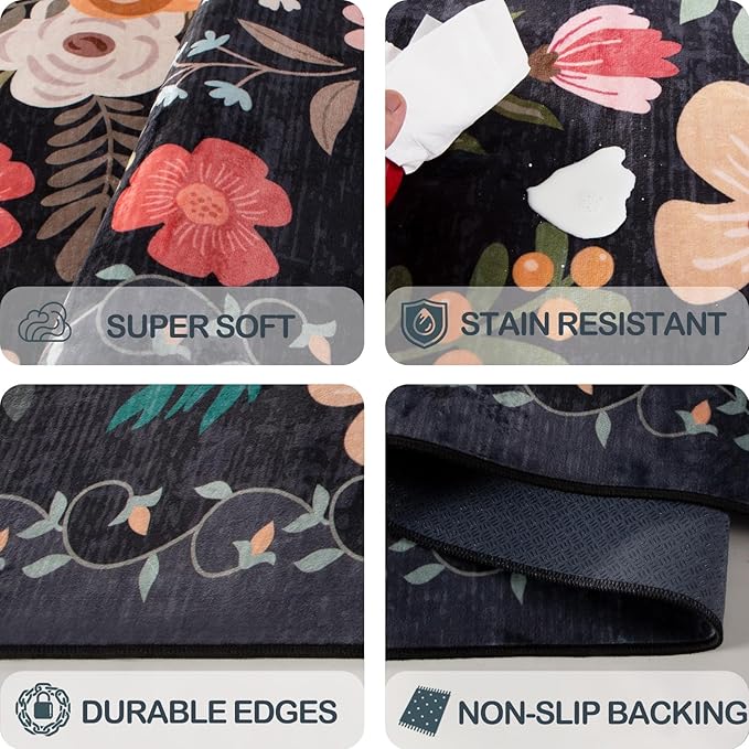 8x10 Area Rug, Floral Rugs for Living Room, Stain-Resistant Washable Bedroom Rug - Image 5