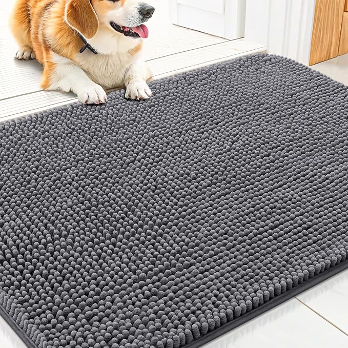 Smiry Dog Door Mat for Muddy Paws 30x17, Absorbent Dirt Trapper, Non-Slip by Smiry
