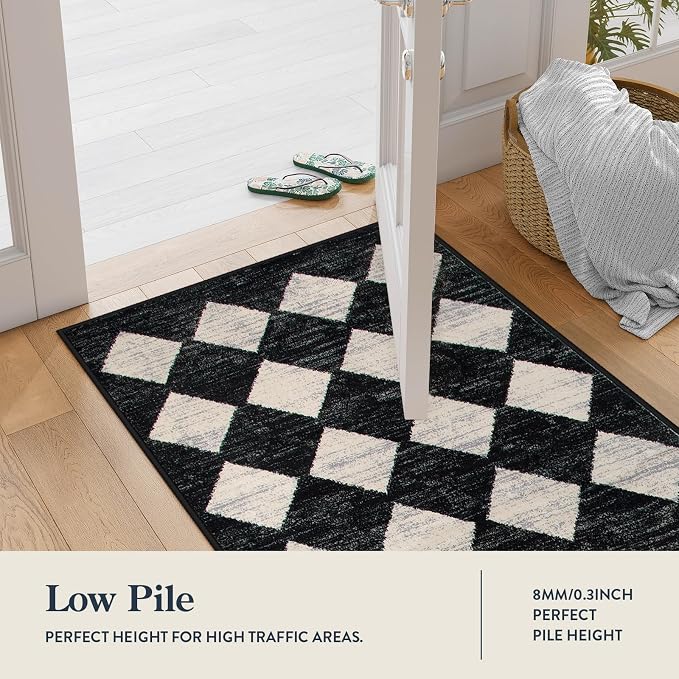 Checkered Kitchen Runner Rug 2x6 Black, Non Slip Washable Hallway Bathroom - Image 5