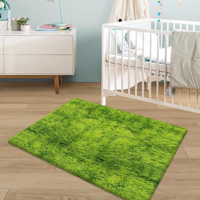 Soft Fluffy Tie Dyed Grass Green Shag Rug 2x3 Small Green Area Rug Carpet - Image 8