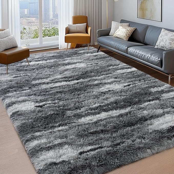 Shag Rugs for Bedroom, 4x6 Abstract Grey Soft Fuzzy Rugs for Living Room - Image 2