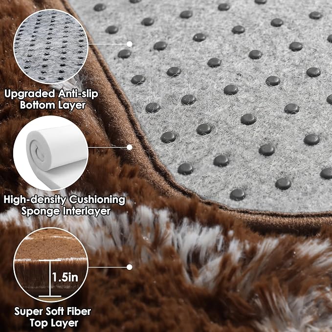 ONASAR 5x7 Area Rugs for Living Room Bedroom, Fluffy Brown and White Throw Rug - Image 4