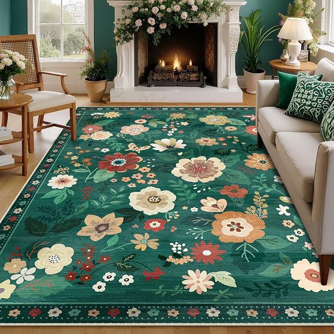 RELEANY Floral 5x7 Area Rugs Washable Print Boho Cute Carpet Non Slip Flower - Image 9
