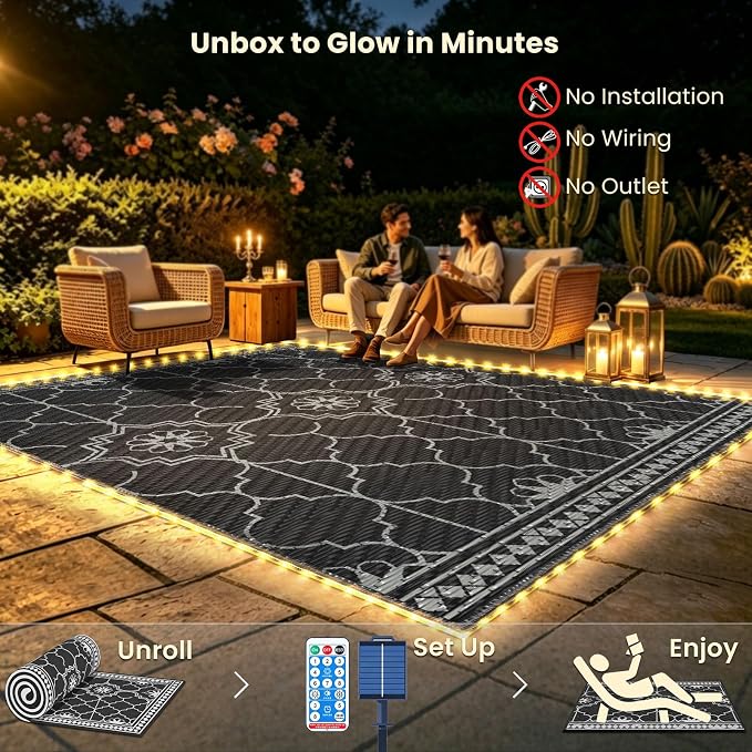 8x10Ft Outdoor Rug, Solar Powered Outdoor Rug - Image 5