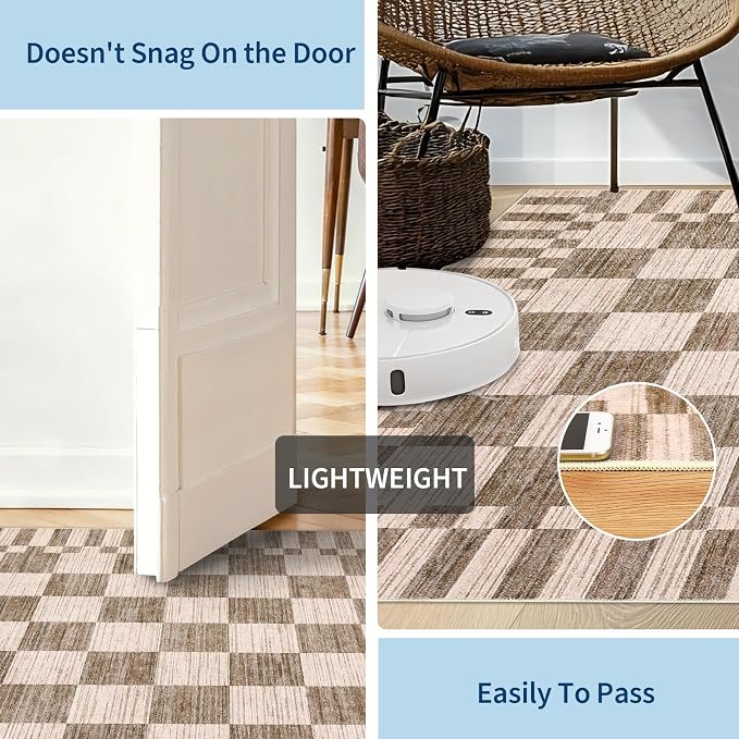 GarveeHome Brown Checkered Rug 4×6 Area Rugs - Image 6