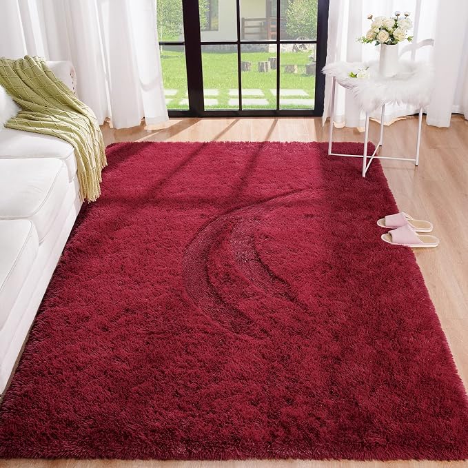 BENRON Fluffy Rugs for Living Room 5x8 Wine Red, Washable Large Area Rugs for - Image 5