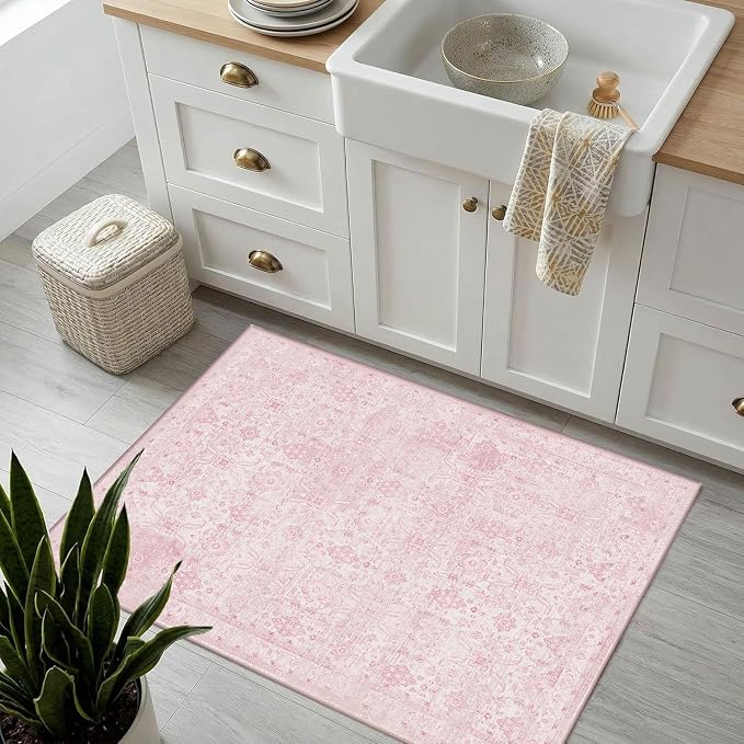 Rugxara 2x3 Entryway Rug Door Mat, Washable Boho Pink Samll Entry Rug, Non Slip - Image 2