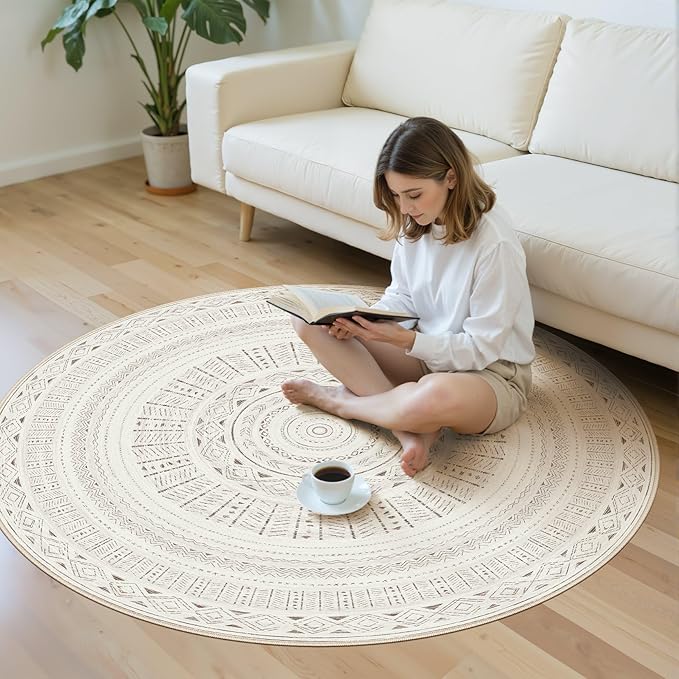 cotiled 5x5 Round Area Rugs Living Room Rug: Washable Boho Rugs - Image 5