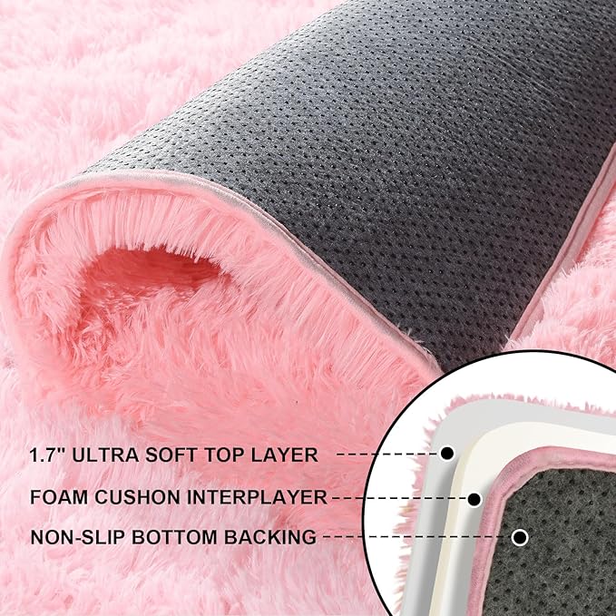 5x7 Pink Rugs for Bedroom Girls, Large Fluffy Area Rugs for Living Room - Image 4