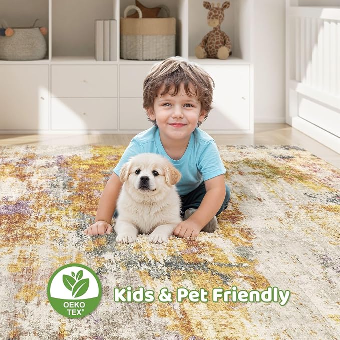 5x8 Area Rug Living Room: Machine Washable Large Abstract Modern Soft Rug Stain - Image 7