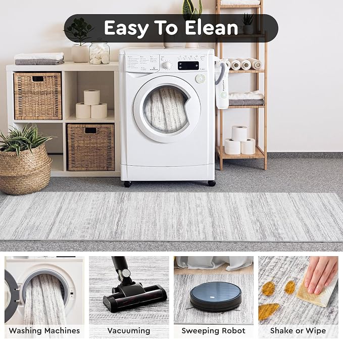 2x10 Runner Rug Machine Washable Non Slip Area Rug Distressed Neutral Moroccan - Image 6