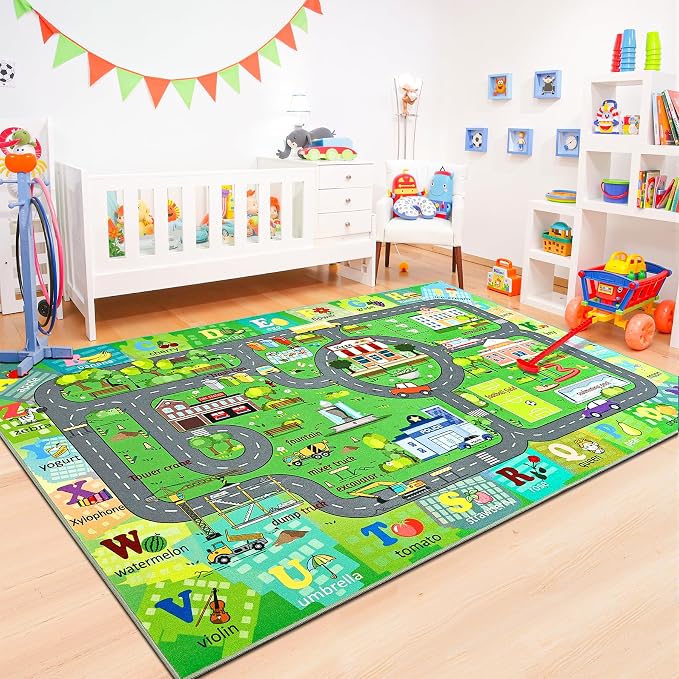 Chicrug 3x5 Car Road Area Rug for Kids Playroom Bedroom, Non Slip Low Pile - Image 7