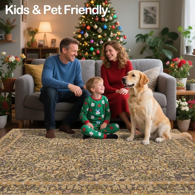 6x9 Washable Area Rugs for Living Room, Stain Resistant Vintage Rugs for Dining - Image 7