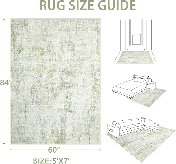 Area Rugs 5x7 Living Room: Washable Rug Modern Abstract Rugs Soft Non Slip - Image 2