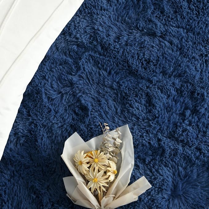 FlyDOIT Large Area Rugs for Living Room, 4x6 Feet Navy Blue Shaggy Rug Fluffy - Image 5