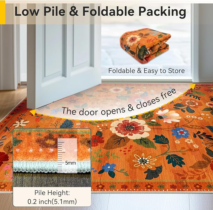 RELEANY Floral 6x9 Area Rugs Washable Print Boho Cute Carpet Non Slip Flower - Image 5