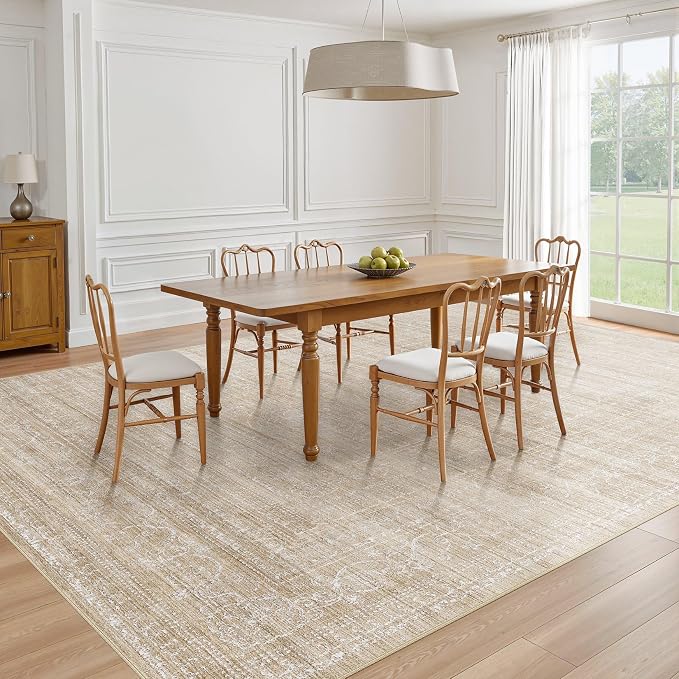 7x9 Area Rug Living Room: Washable Large Neutral Soft Rug Farmhouse Stain - Image 5
