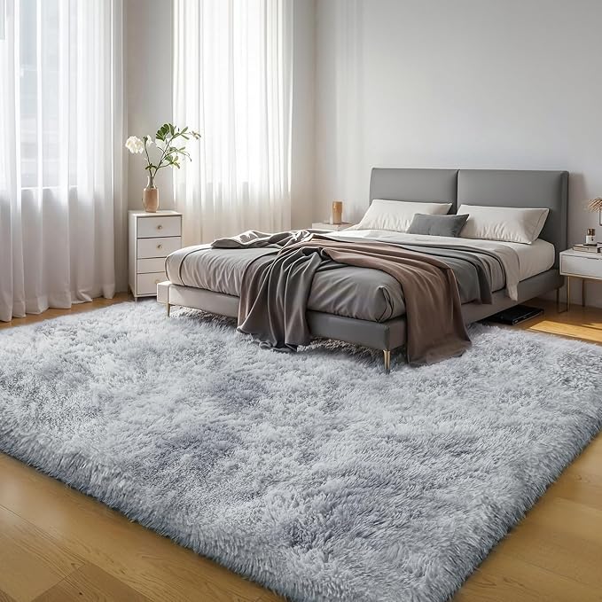 KICHOWUA Thick Area Rug Light Grey Fluffy 4x6 - Image 6