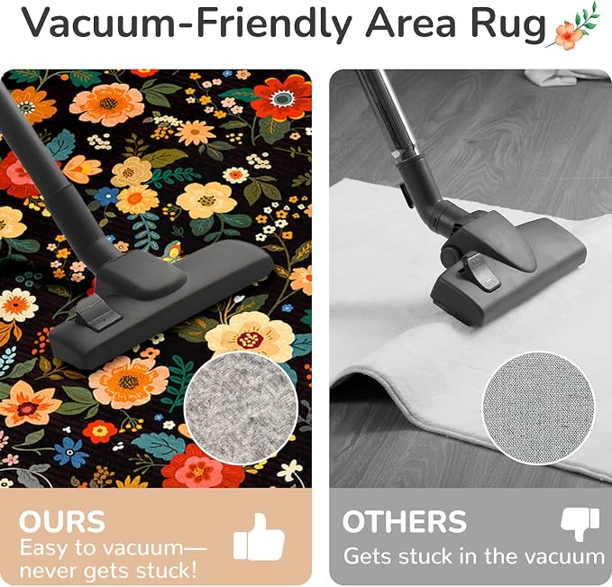 4x6 Area Rugs for Living Room Vacuum-Friendly Machine Washable Area Rug Flower - Image 2