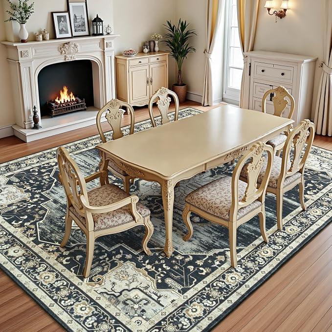 Lofus 5x7 Washable Rugs Non-Slip, Vintage Floral Area Rug - Image 4