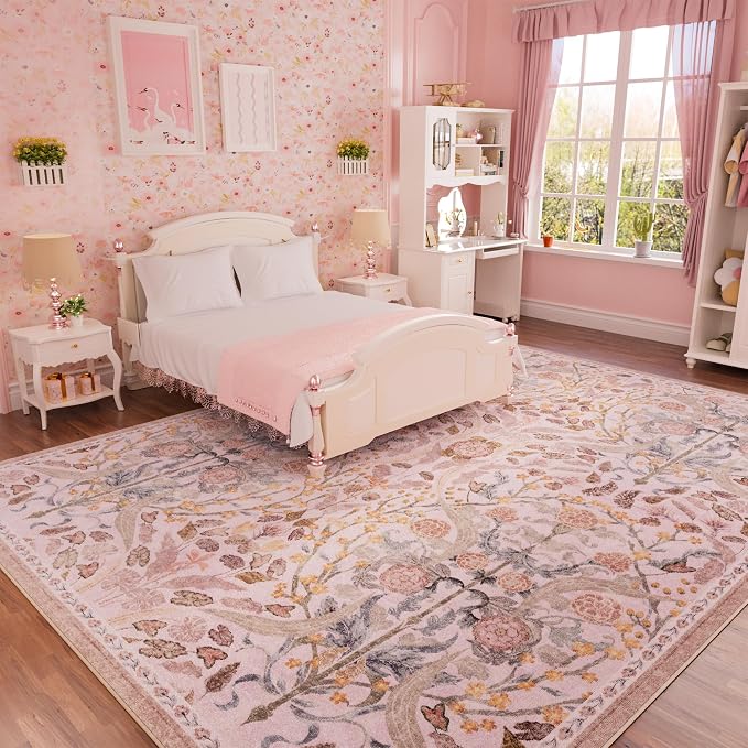 AMTOVO 5x7 Washable Area Rugs for Living Room, Vintage Boho Floral Distressed by AMTOVO