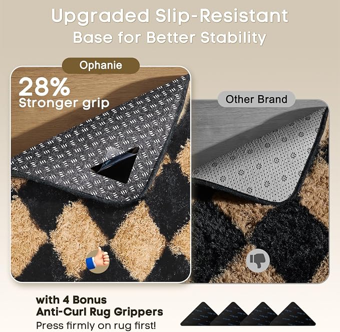 Ophanie 8x10 Black & Beige Diamond Checkered Rugs - Image 4