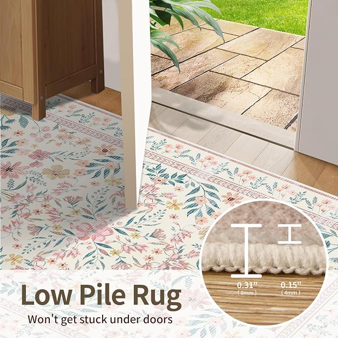 Rugxara 2'6" x 8' Floral Runner Rug, Washable Runners - Image 6