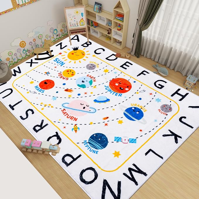 ABC Space Kids Rug, Washable Rug, Soft Plush Educational Large Rug - Image 6
