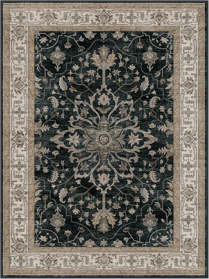 RELEANY Area Rugs 7'x10' Washable Non-Slip, Floral Vintage Distress Medallion - Image 9