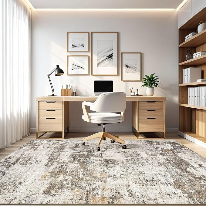 10x14 Area Rugs Living Room: Washable Large Abstract Neutral Modern Soft Rug - Image 8