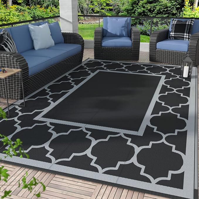 GENIMO 8' x 10' Outdoor Rug Patio Waterproof, Reversible Plastic Straw Area by GENIMO