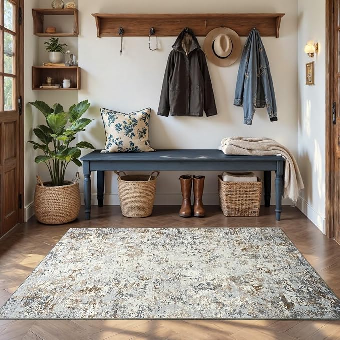 Toneed Abstract Area Rug Modern Washable Rug Soft Non Slip Rug Low Pile - Image 2