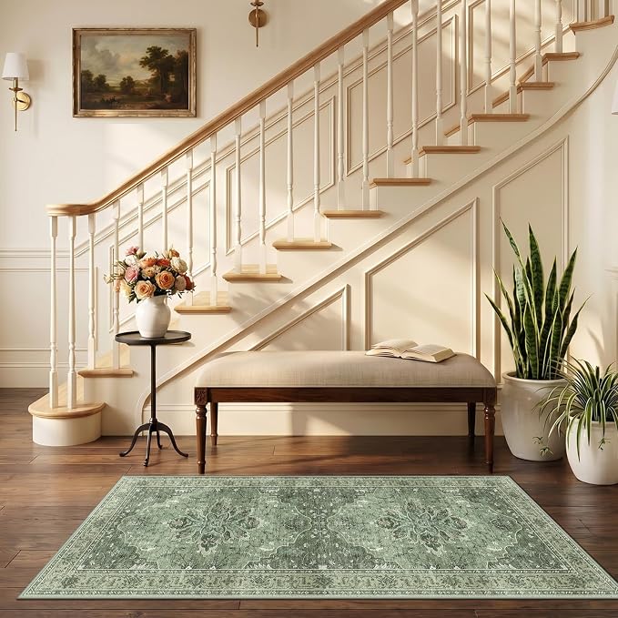 RELEANY Area Rugs Runner 2'6"x5' Washable Non-Slip, Floral Vintage Distress - Image 2