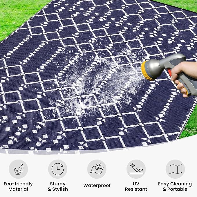 Smiry Outdoor Rug 6x9 ft, Waterproof Reversible Plastic Straw Rugs, Boho - Image 2