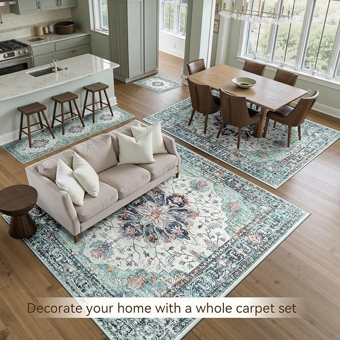 RELEANY Area Rugs Large 9'x12' Washable Non-Slip, Floral Vintage Distress - Image 4