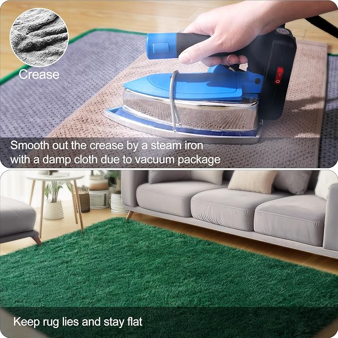 qulint Green Rug for Bedroom, Soft Fluffy 2x3 Area Rug for Living Room Shag - Image 8