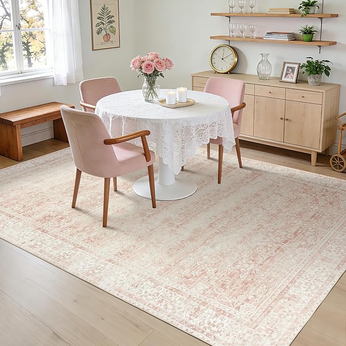 Light Pink Bedroom Rugs 6x9 Vintage Distressed Aesthetic Cute Boho Floral - Image 7