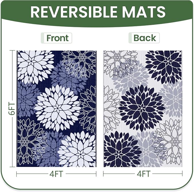 LuxStep Outdoor Rug Waterproof Outdoor Plastic Straw Rug Reversible Patio Rug - Image 2