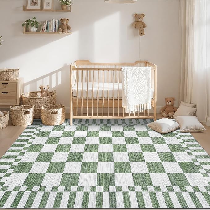 GarveeHome 8×10 Area Rugs for Living Room, Sage Green Checkered Rug, Non-Slip - Image 2