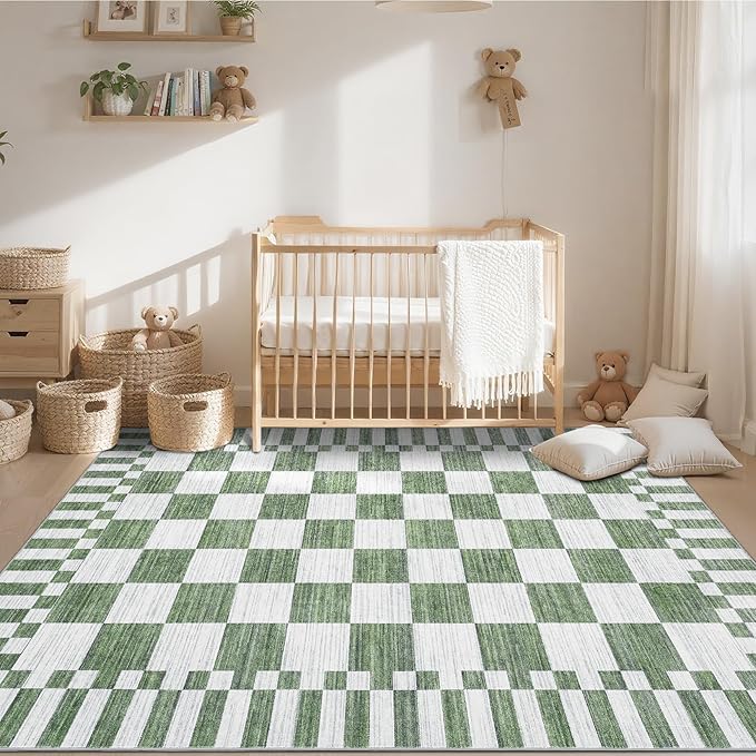 GarveeHome Sage Green Checkered Rug 4×6 Area Rugs - Image 3