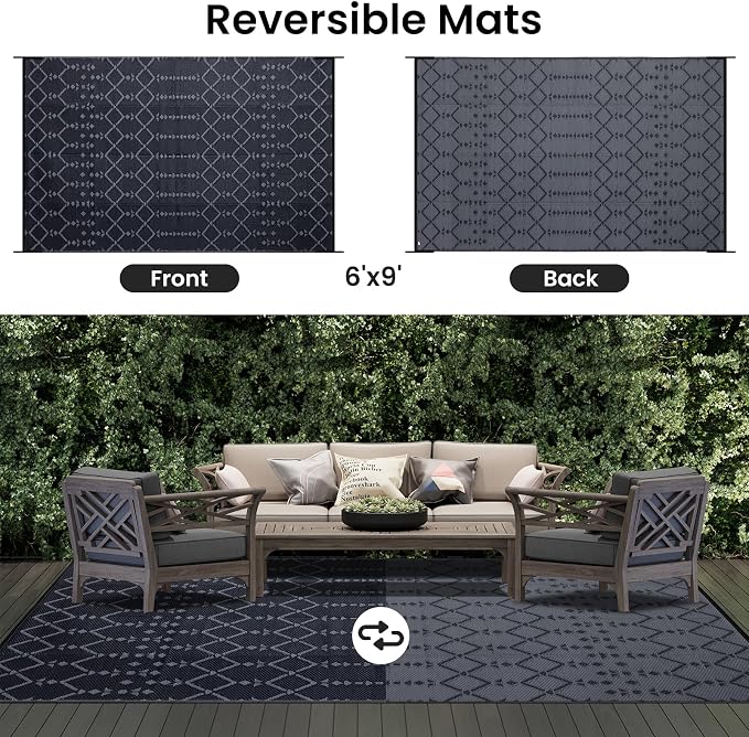 Smiry Outdoor Rug 6x9 ft, Waterproof Reversible Plastic Straw Rugs, Boho - Image 3