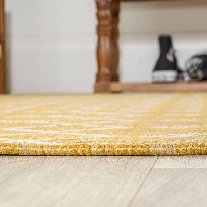 JONATHAN Y Moroccan Geometric Indoor Outdoor Round Area Rug 5 Ft Yellow/Cream - Image 4
