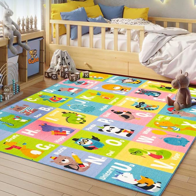 KC Cubs 5x7 ABC Alphabet Animal Rug – Educational Non-Slip Play Mat by KCCubsKidsHomeandFurnishing