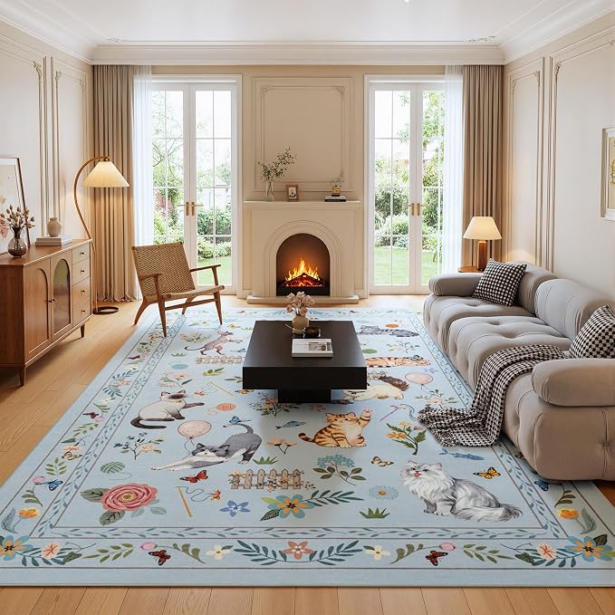 Unirea 8x10 Light Blue Grey Cat Area Rugs by UNIREA