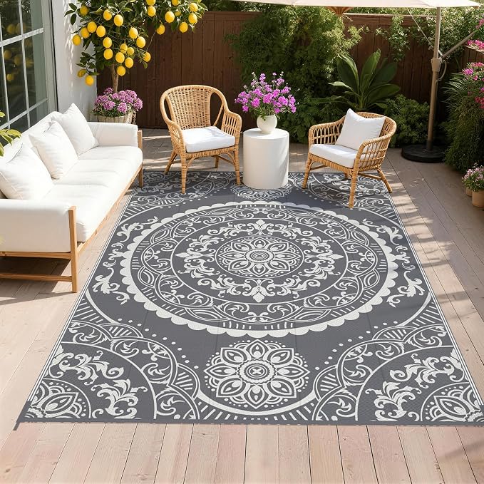 Pauwer Waterproof Outdoor Rug 6x9, Reversible Plastic Straw Patio Camping Rug by Pauwer