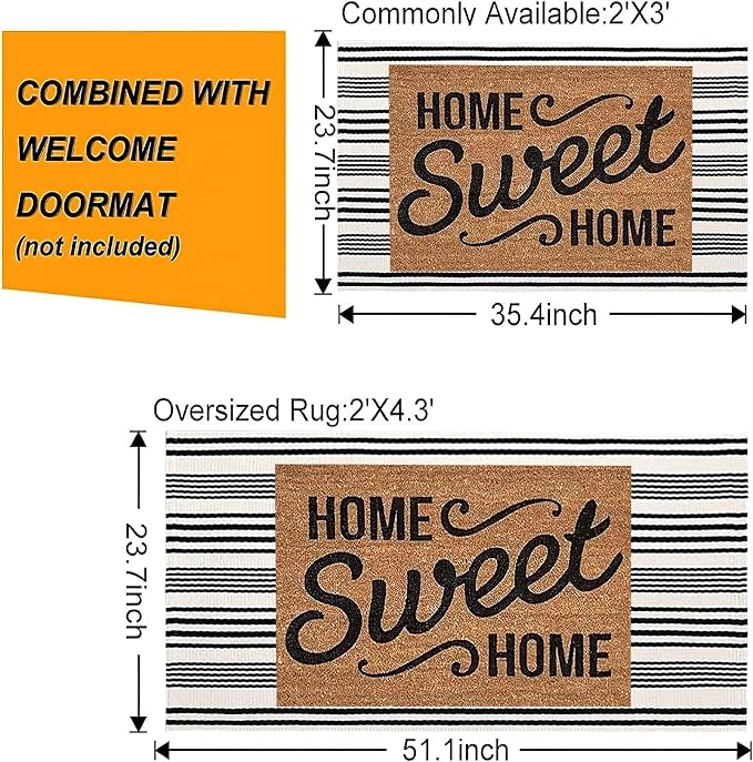 Black and White Striped Outdoor Rug 24'' x 51''Farmhouse Front Porch Rug - Image 4