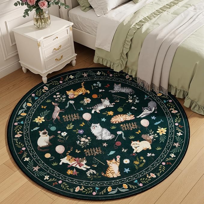 Unirea 4x4 Black Cat Round Area Rugs, Washable Soft Non Slip Circle Rug - Image 7