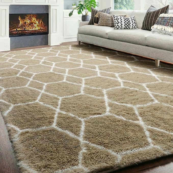 ONASAR 8x10 Area Rugs for Living Room, Fluffy Beige and White Bedroom Rug - Image 6