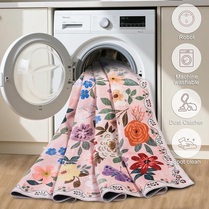 10x12 Area Rugs for Living Room: Floral Washable Rug Vintage Large Soft Boho - Image 6